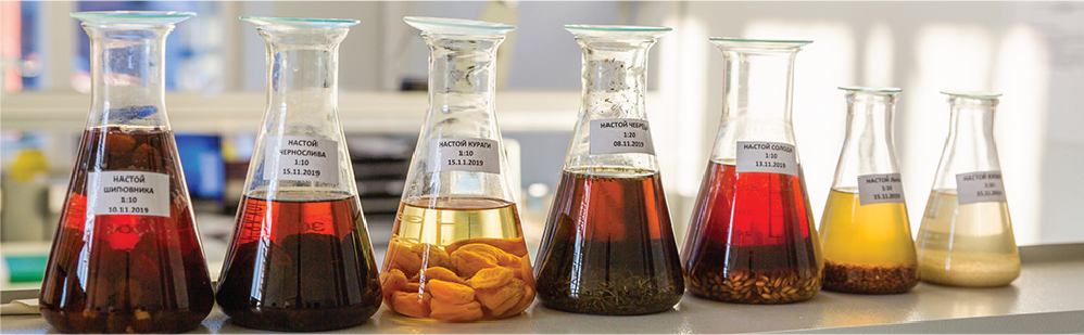 Beakers with liquids